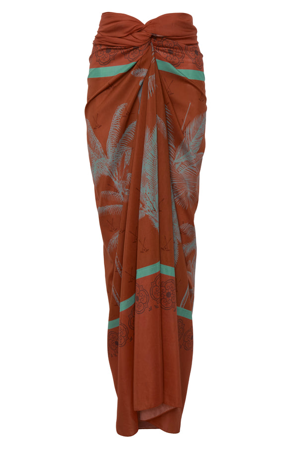 De La Falaise Cotton-Silk Sarong / Terracota Palms