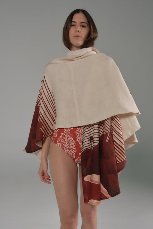 Cavalo Linen Poncho / Red Tropical Landscape