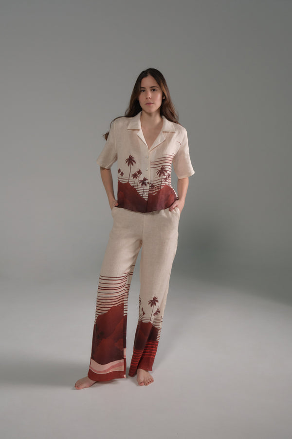 San Benito Linen Pants / Red Tropical Landscape