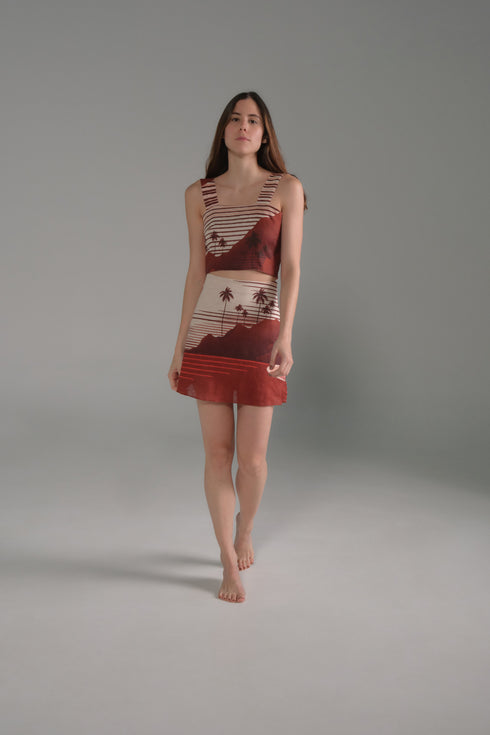 Marimba Linen Top / Red Tropical Landscape