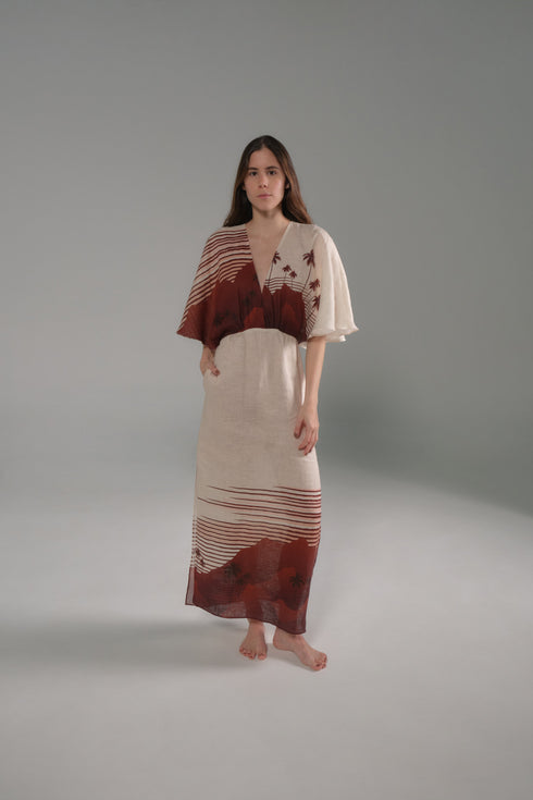 Topacio Linen Tunic / Red Tropical Landscape