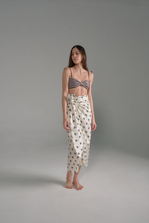 Mapara Martellato Silk Skirt / Ivory - Black Polka Palms