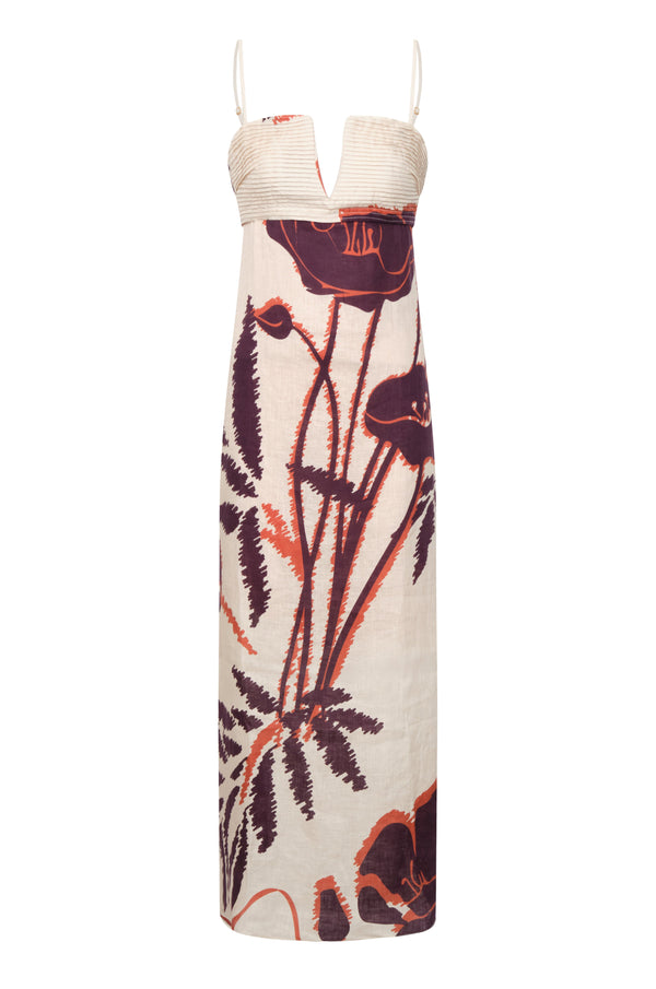 Antigüa Linen Midi Dress / Purple Gladiolos