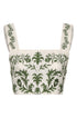 Marimba Embroidered Linen Top / Ivory Green Buganvilias