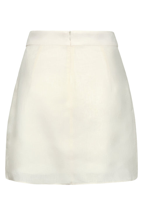 Carmelita Embroidered Linen Mini Skirt / Ivory Green Buganvilias