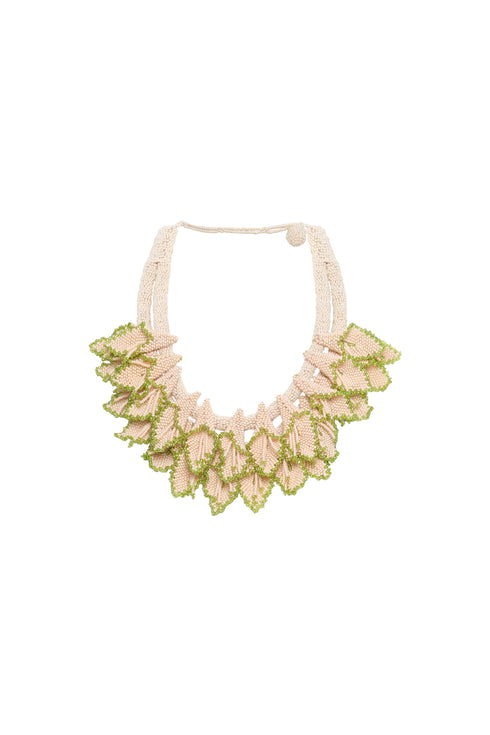 Agosto Hand Beaded Necklace / Ivory - Green