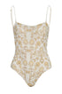 Esteros Embroidered One Piece / Yellow Flowers -Ivory