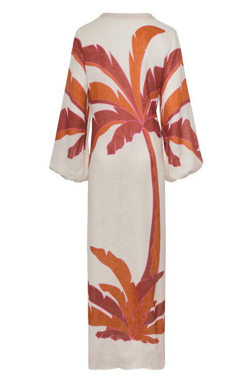 Hojarasca Linen Maxi Dress / Fuchsia Palm