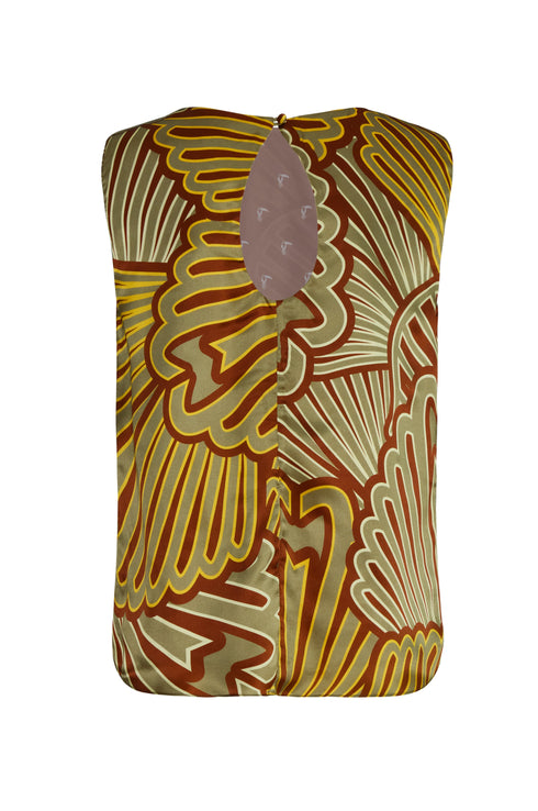 Silvia Satin Silk Blouse / Yellow Intricate Shells