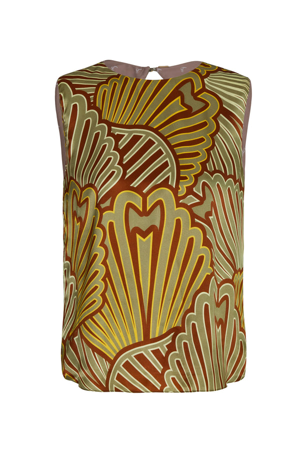 Silvia Satin Silk Blouse / Yellow Intricate Shells