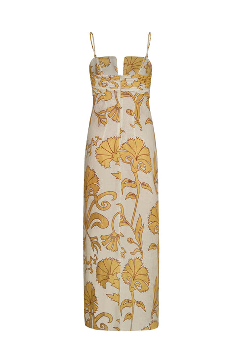 Antigüa Linen Midi Dress / Yellow Flowers