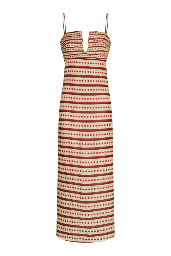 Antigüa Linen Midi Dress / Red Stripes