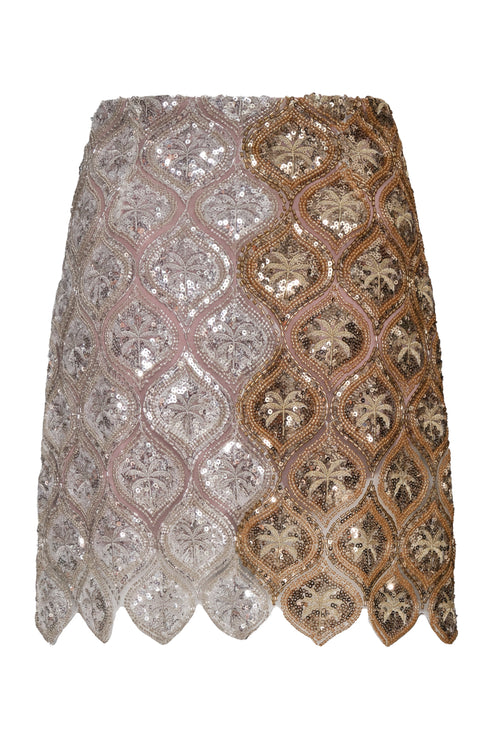 Las Ventas Palms Sequined Mini Skirt / Silver & Gold