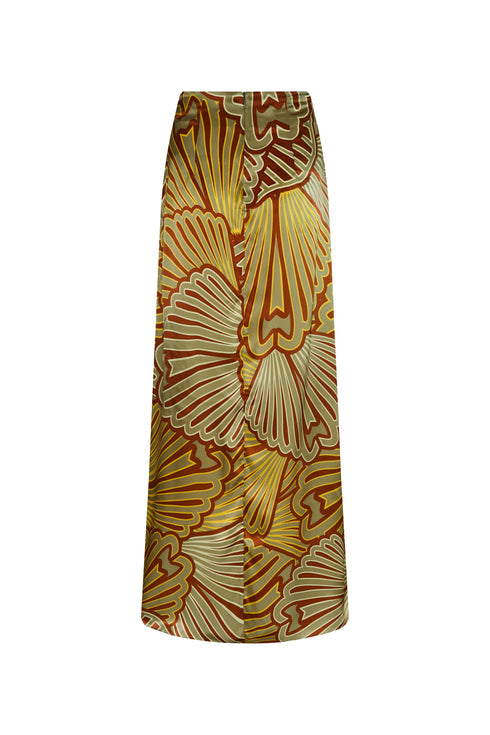 Carlota Satin Silk Maxi Skirt / Yellow Intricate Shells