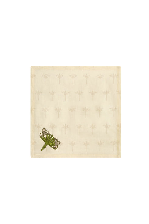 Lirios Linen Napkins / Ivory & Green - Set of 4