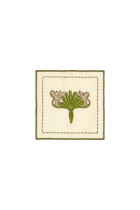 Lirios Cocktail Napkins / Ivory & Green - Set of 4