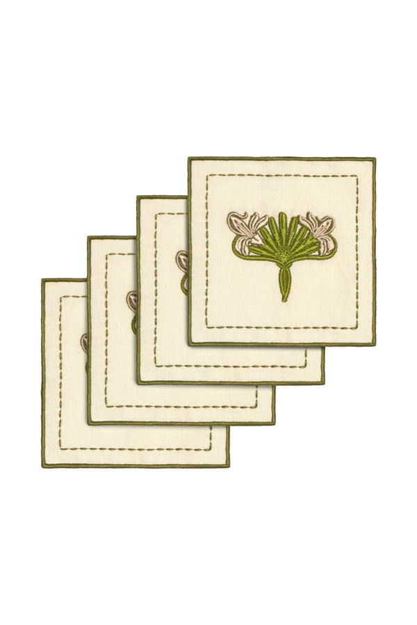 Lirios Cocktail Napkins / Ivory & Green - Set of 4