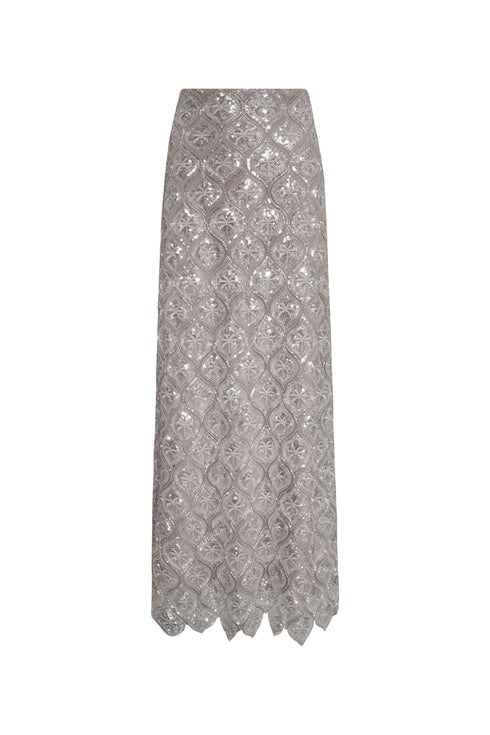 Carlota Palms Sequined Maxi Skirt / Silver