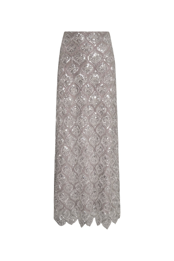 Carlota Palms Sequined Maxi Skirt / Silver