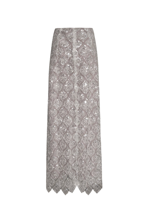 Carlota Palms Sequined Maxi Skirt / Silver