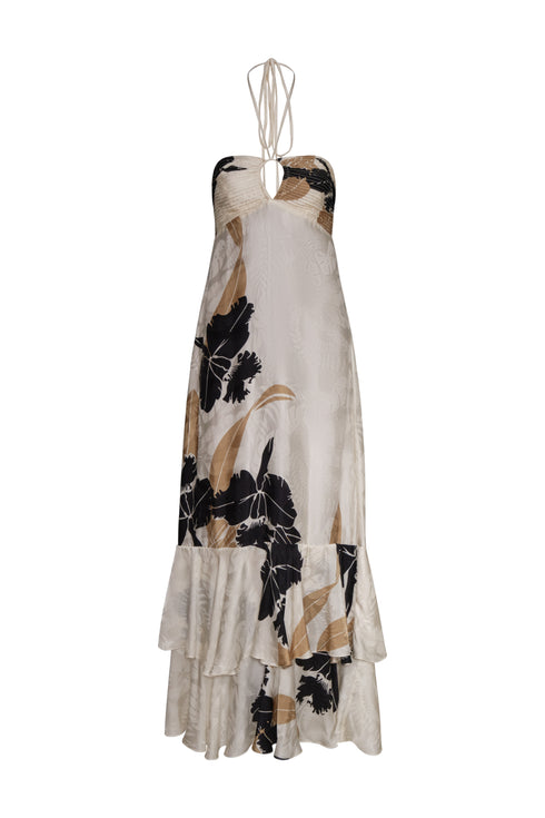 Sevillana Silk Jacquard Maxi Dress / Black Orchids