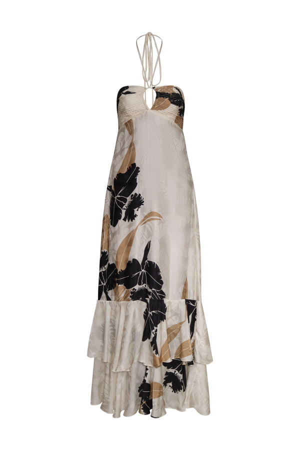 Sevillana Silk Jacquard Maxi Dress / Black Orchids