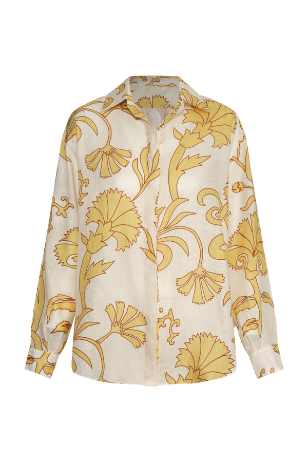 Jill Linen Shirt / Yellow Flowers