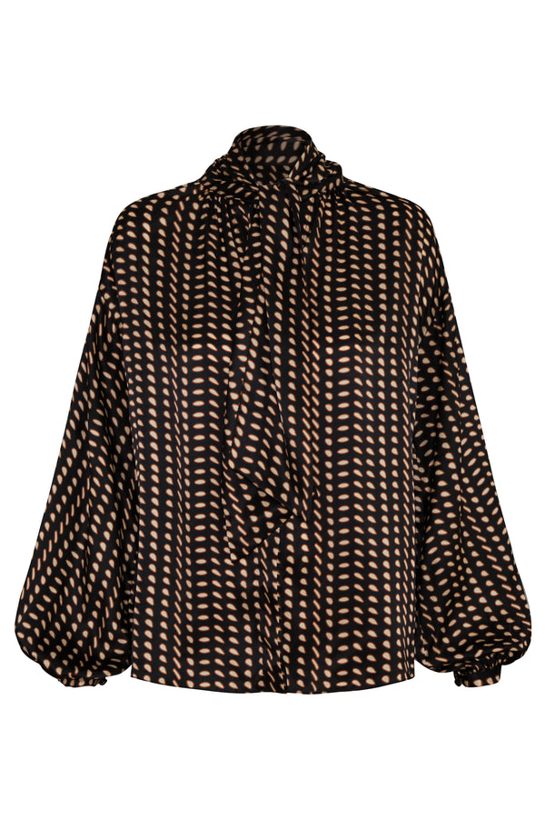 Simonetta Satin Silk Shirt / Black & Ivory Seeds