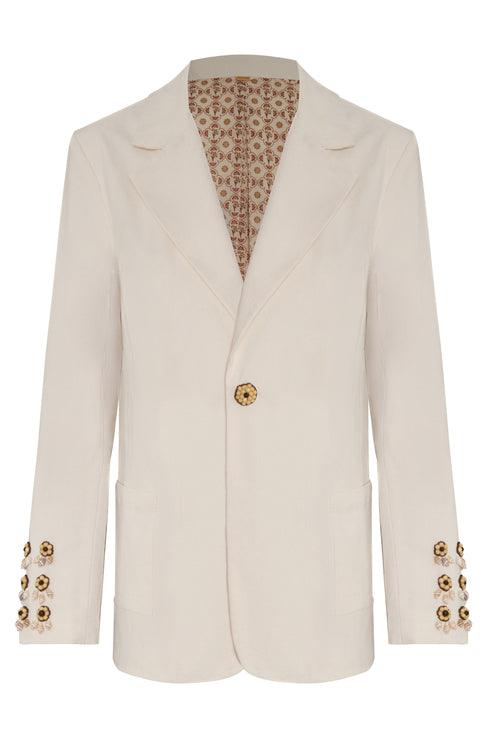 Santo Tomas Embroidered Canvas Blazer / Ivory