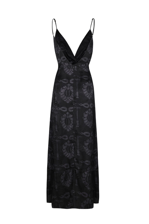 Sabina Silk Jacquard Midi Dress / Black