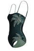Esteros Hand Embroidered One Piece / Aquamarine Palms - Metallic Mint