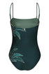 Esteros Hand Embroidered One Piece / Aquamarine Palms - Metallic Mint