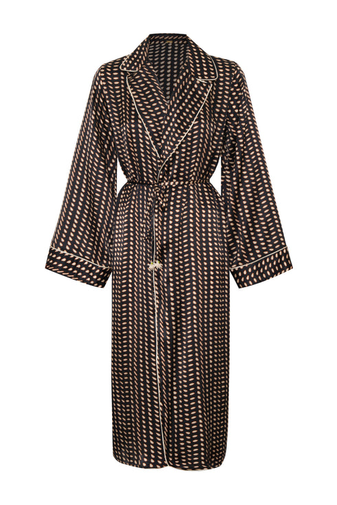 Western Satin Silk Kaftan / Black & Ivory Seeds