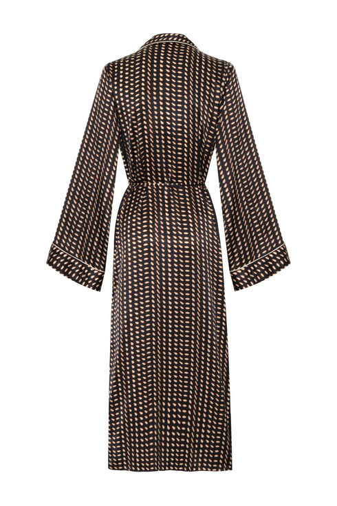 Western Satin Silk Kaftan / Black & Ivory Seeds