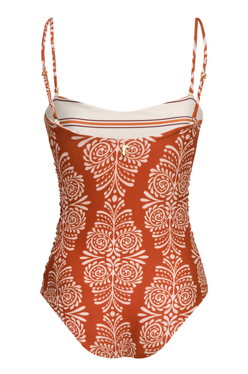 Las Balsas One Piece / Red Arabesque - Orange Stripes