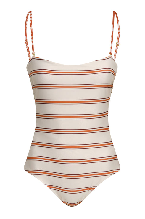 Las Balsas One Piece / Red Arabesque - Orange Stripes