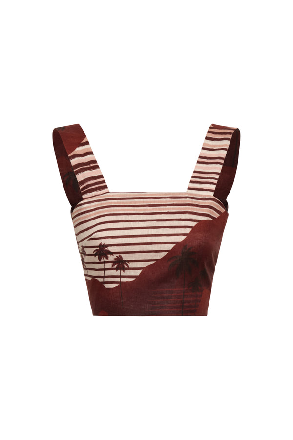 Marimba Linen Top / Red Tropical Landscape