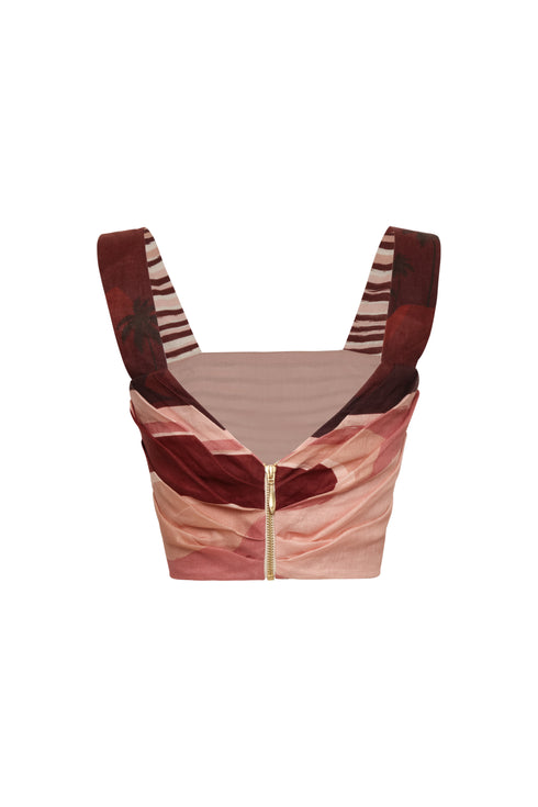 Marimba Linen Top / Red Tropical Landscape