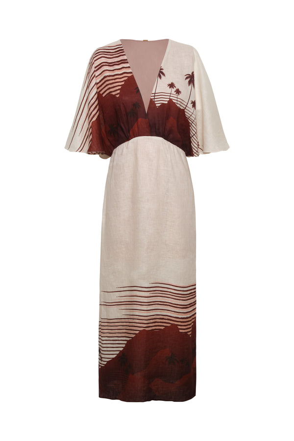 Topacio Linen Tunic / Red Tropical Landscape