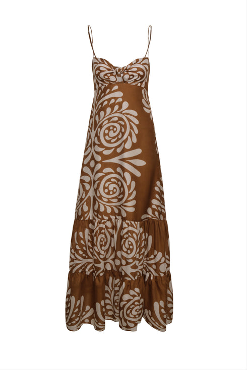 Julieta Cotton Silk Maxi Dress / Brown Arabesque