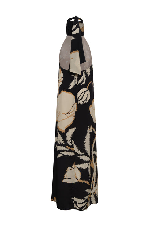 Costa Pacifica Crepe Chine Dress / Black - Beige Gladiolos