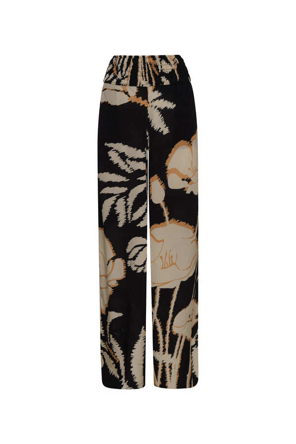 San Cipriano Crepe Chine Pants / Black - Beige Gladiolos