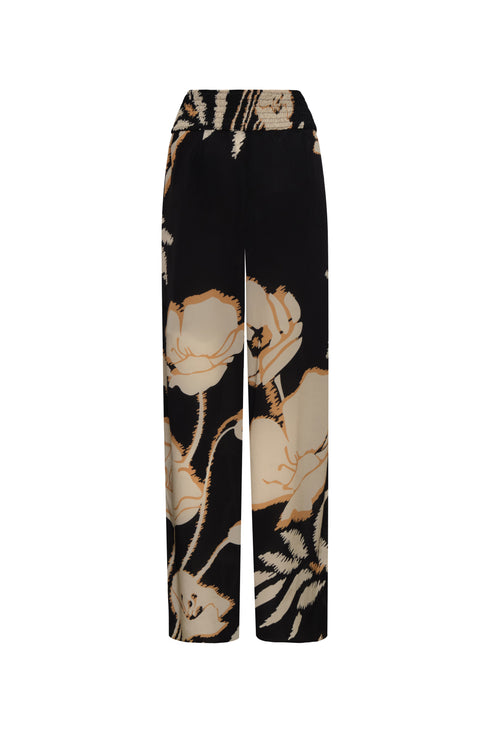 San Cipriano Crepe Chine Pants / Black - Beige Gladiolos