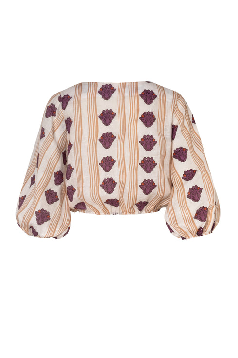 Beatrice Linen Top / White Beige Stripes
