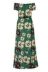 Julia Linen Maxi Dress / Emerald Green Maxi Ivory Flowers