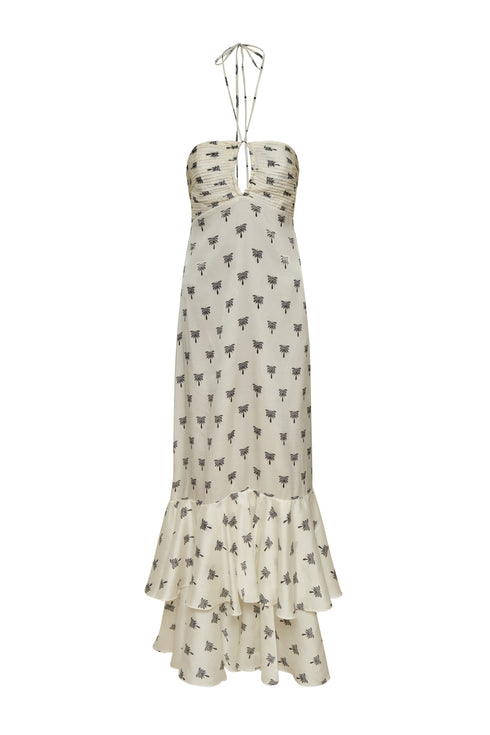 Sevillana Martellato Silk Maxi Dress / Ivory - Black Polka Palms