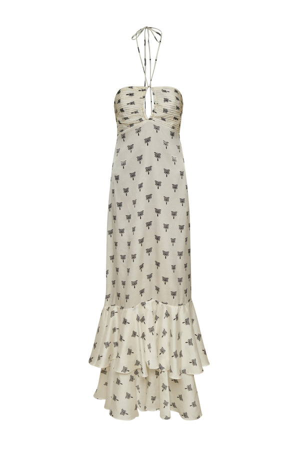 Sevillana Martellato Silk Maxi Dress / Ivory - Black Polka Palms