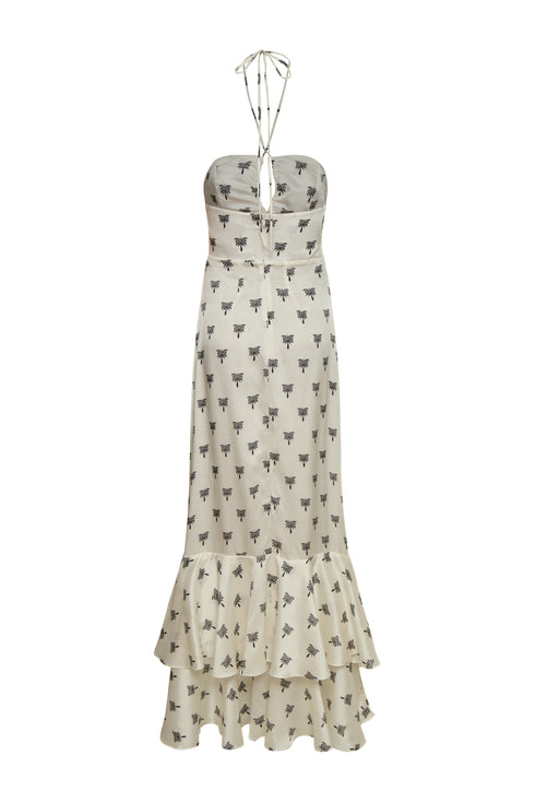 Sevillana Martellato Silk Maxi Dress / Ivory - Black Polka Palms
