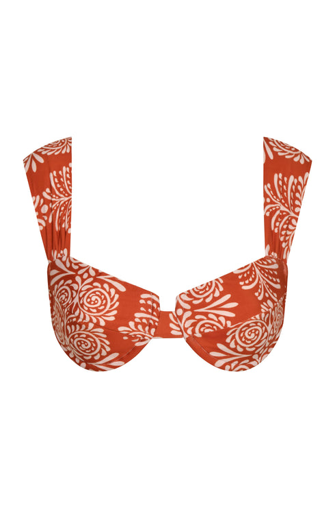 Sabina Top / Red Arabesque - Orange Stripes