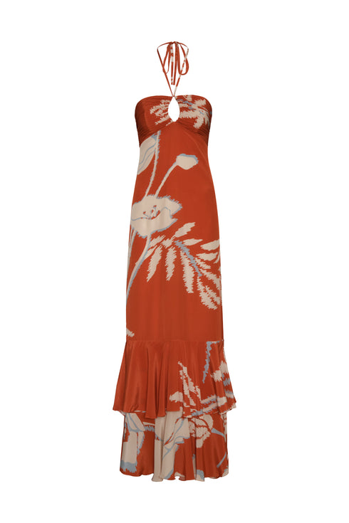 Sevillana Crepe Chine Dress / Orange Gladiolos